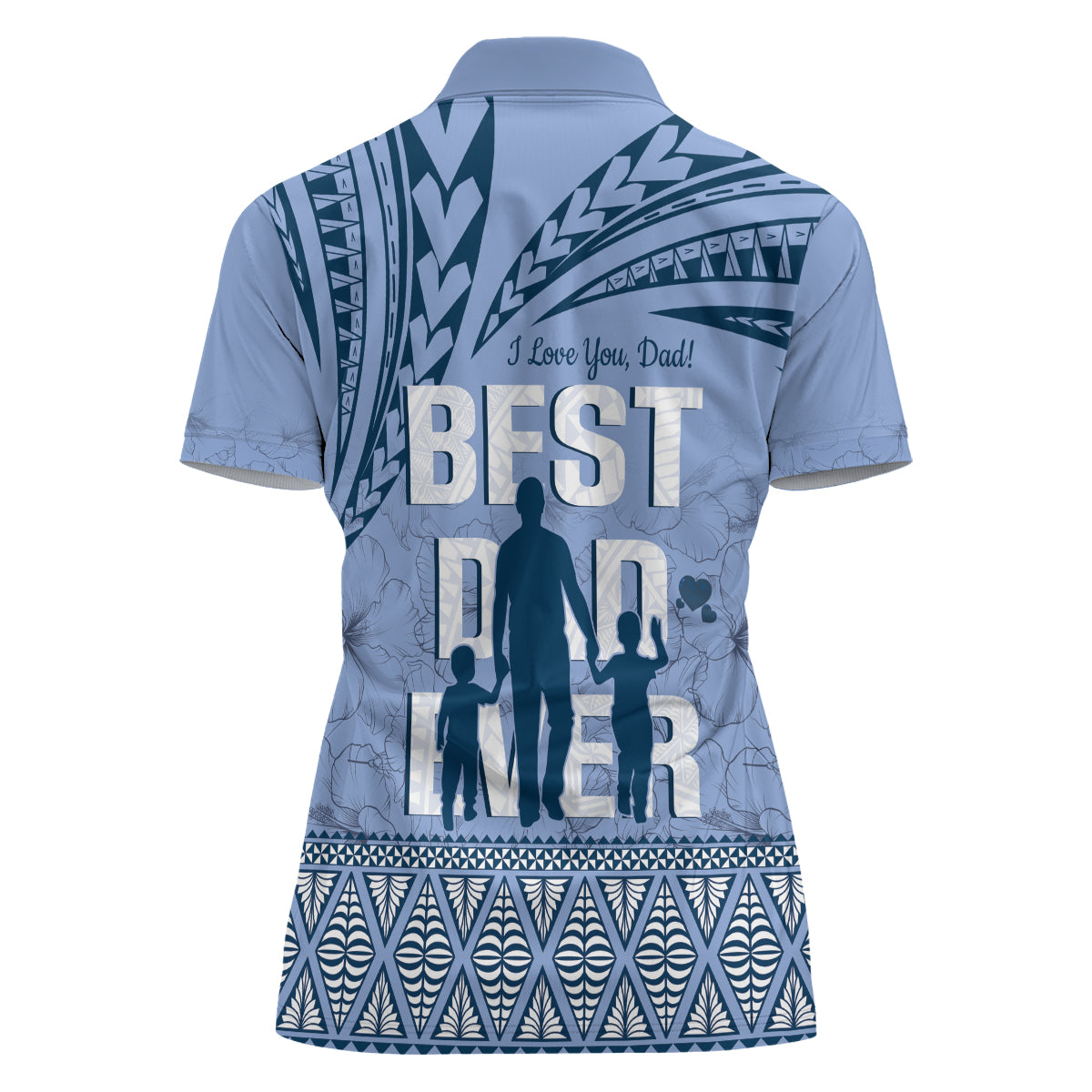 Tonga Father's Day Women Polo Shirt Best Dad Ever Tongan Ngatu Pattern - Blue LT14 - Polynesian Pride
