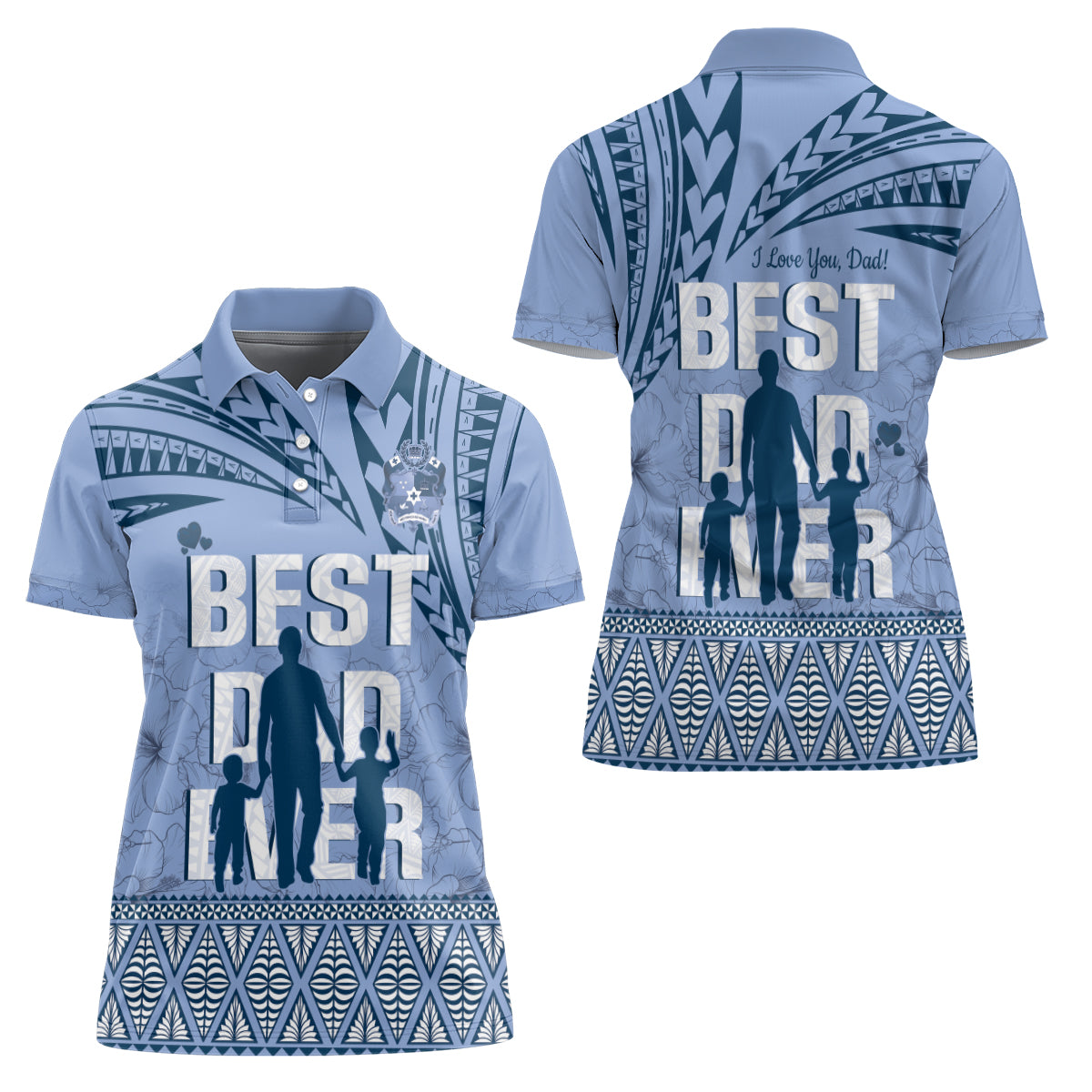 Tonga Father's Day Women Polo Shirt Best Dad Ever Tongan Ngatu Pattern - Blue LT14 - Polynesian Pride