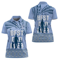 Tonga Father's Day Women Polo Shirt Best Dad Ever Tongan Ngatu Pattern - Blue LT14 - Polynesian Pride