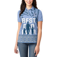 Tonga Father's Day Women Polo Shirt Best Dad Ever Tongan Ngatu Pattern - Blue LT14 - Polynesian Pride