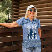 Tonga Father's Day Women Polo Shirt Best Dad Ever Tongan Ngatu Pattern - Blue LT14 - Polynesian Pride
