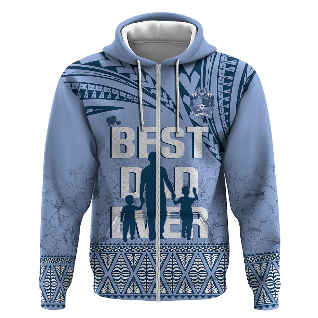 Tonga Father's Day Zip Hoodie Best Dad Ever Tongan Ngatu Pattern - Blue LT14 Zip Hoodie Blue - Polynesian Pride