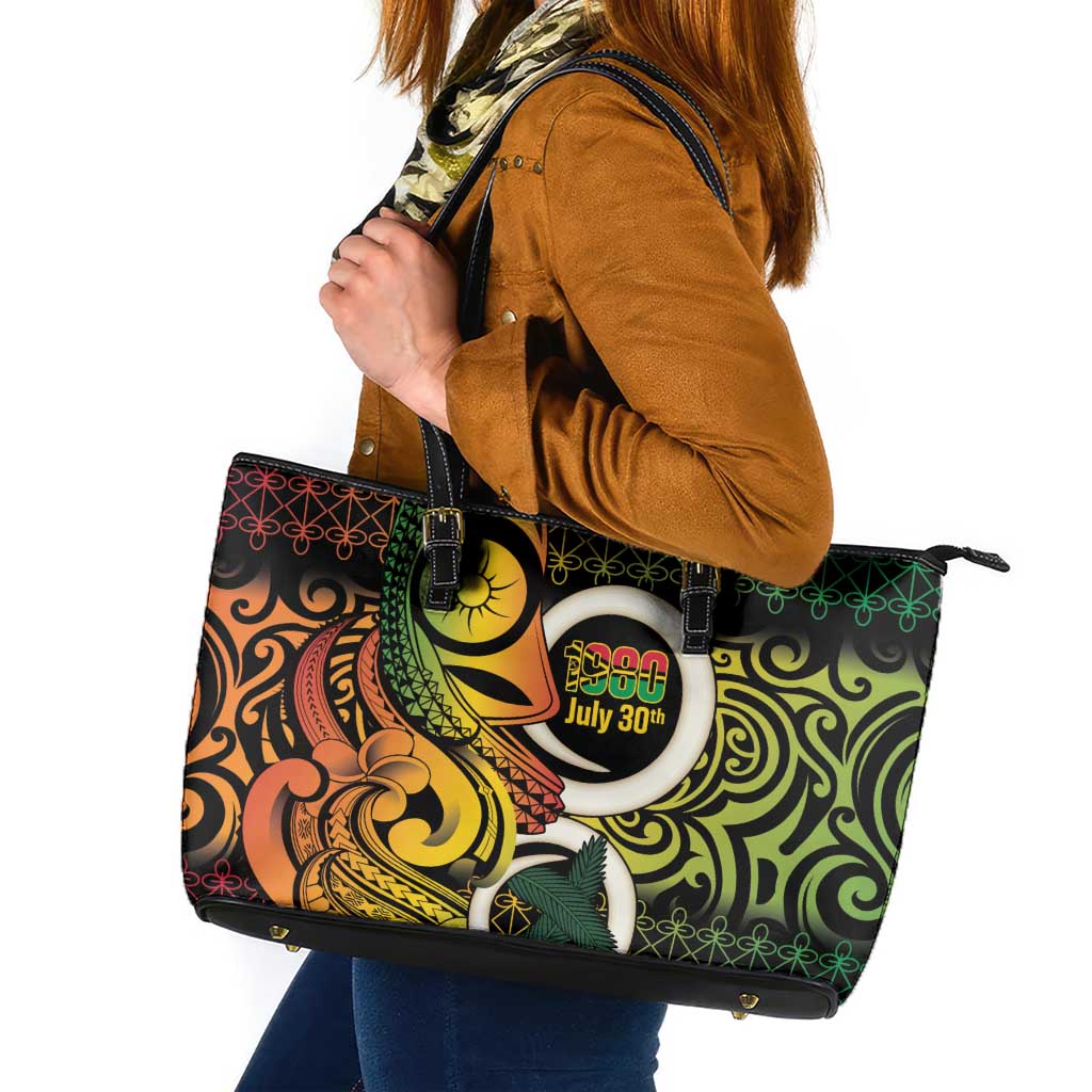 Vanuatu 1980 Leather Tote Bag Ni-Van Tamtam Sand Drawing Pattern LT14 Black - Polynesian Pride