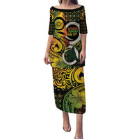 Vanuatu 1980 Puletasi Ni-Van Tamtam Sand Drawing Pattern LT14 Long Dress Black - Polynesian Pride