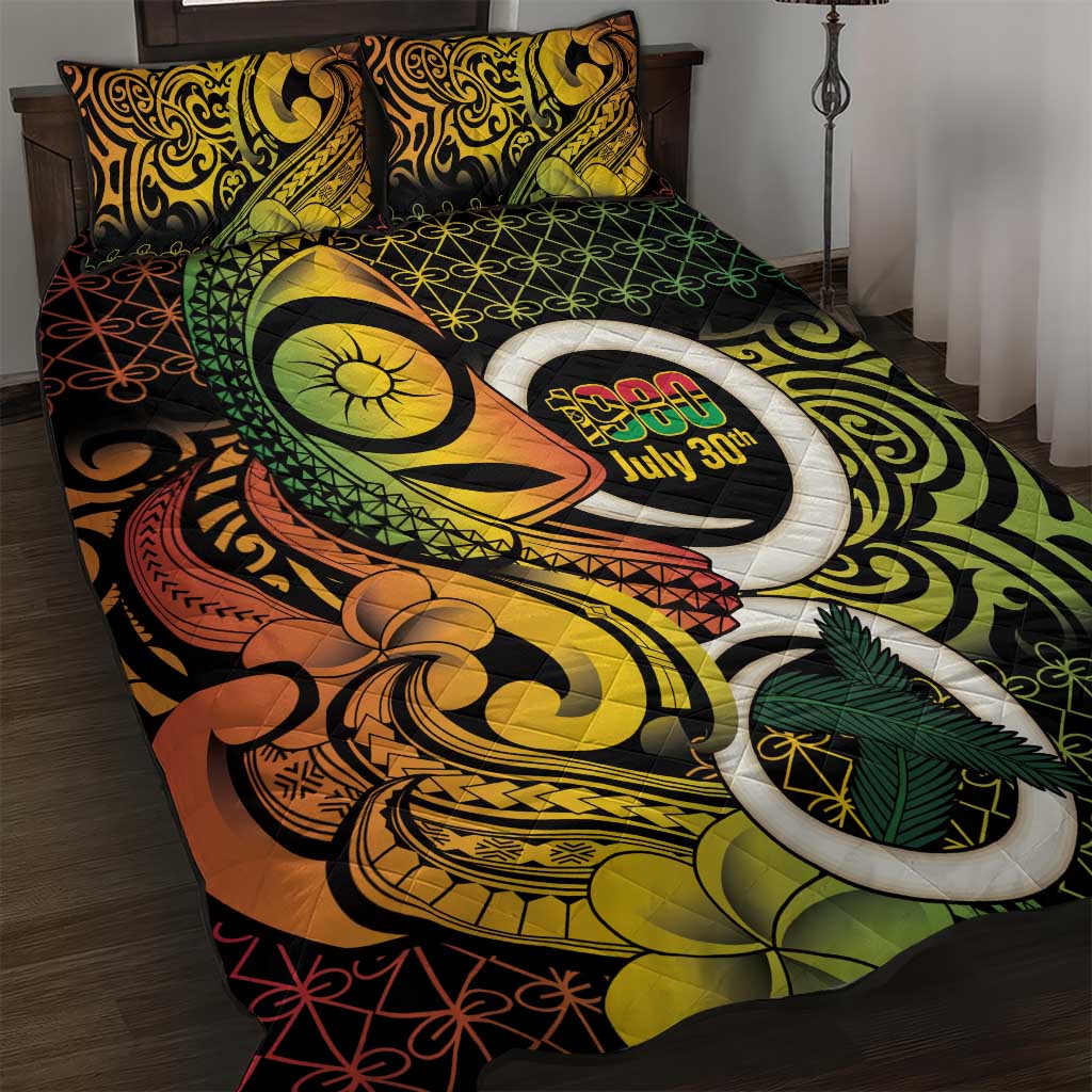 Vanuatu 1980 Quilt Bed Set Ni-Van Tamtam Sand Drawing Pattern LT14 Black - Polynesian Pride