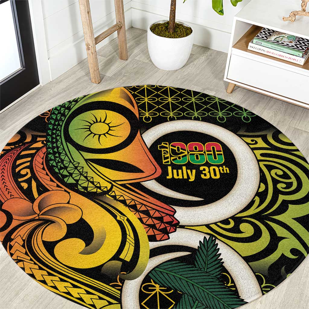 Vanuatu 1980 Round Carpet Ni-Van Tamtam Sand Drawing Pattern LT14 Black - Polynesian Pride