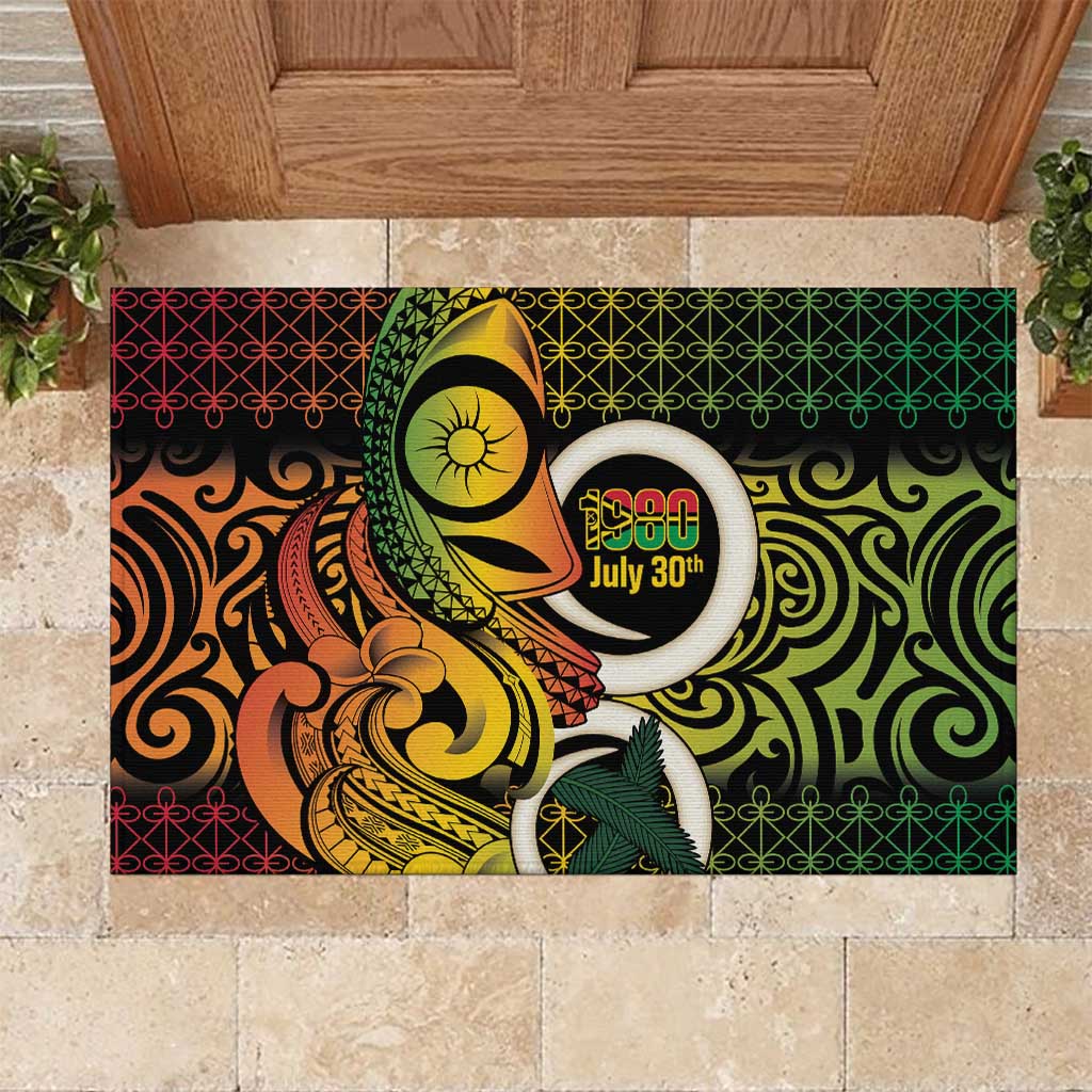Vanuatu 1980 Rubber Doormat Ni-Van Tamtam Sand Drawing Pattern LT14 Black - Polynesian Pride