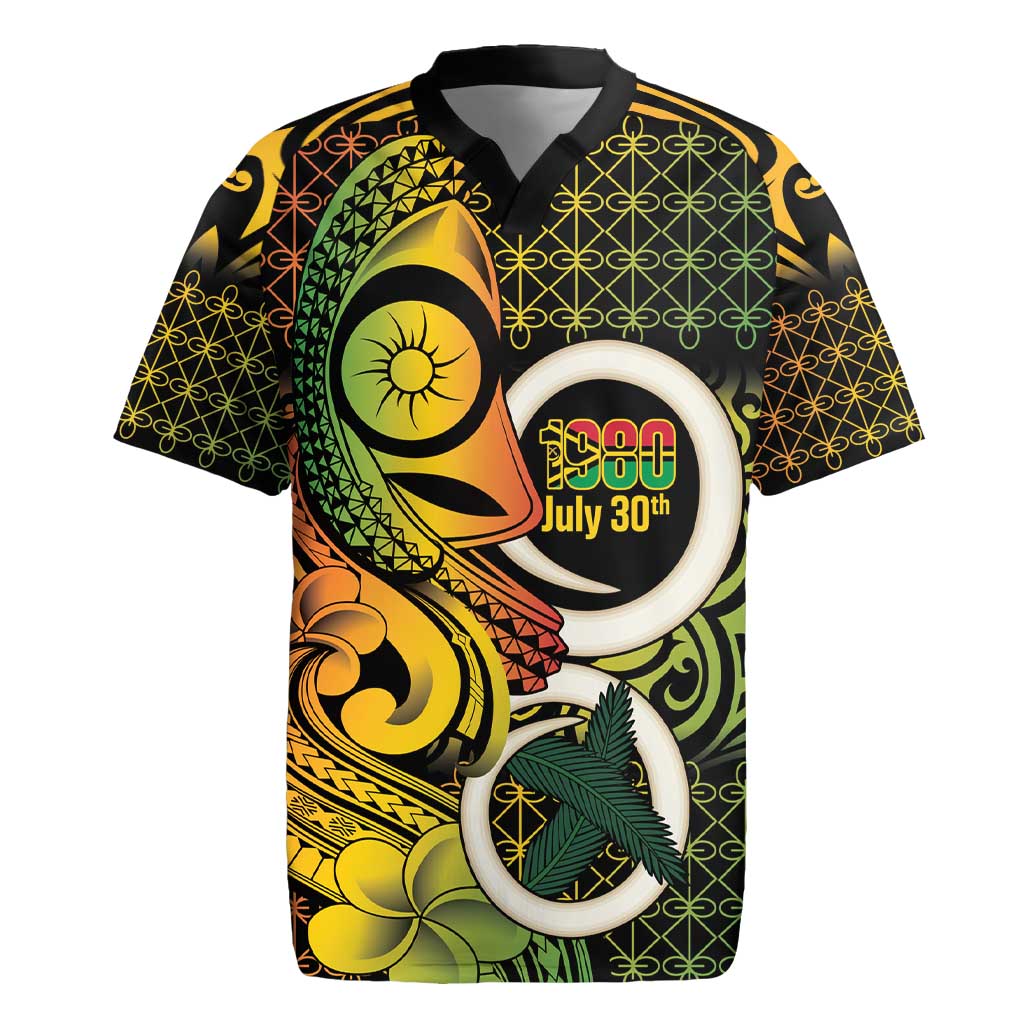Vanuatu 1980 Rugby Jersey Ni-Van Tamtam Sand Drawing Pattern LT14 Black - Polynesian Pride