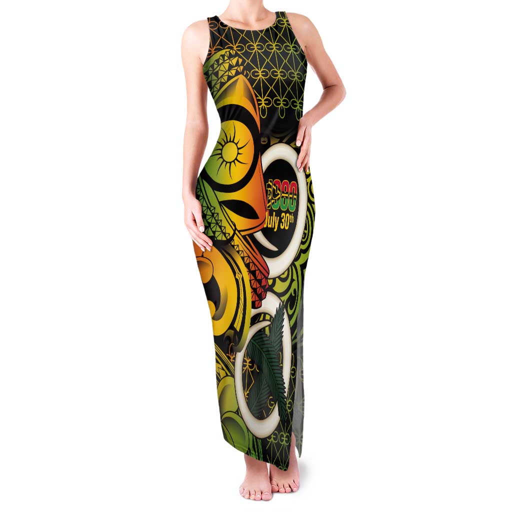 Vanuatu 1980 Tank Maxi Dress Ni-Van Tamtam Sand Drawing Pattern LT14 Women Black - Polynesian Pride