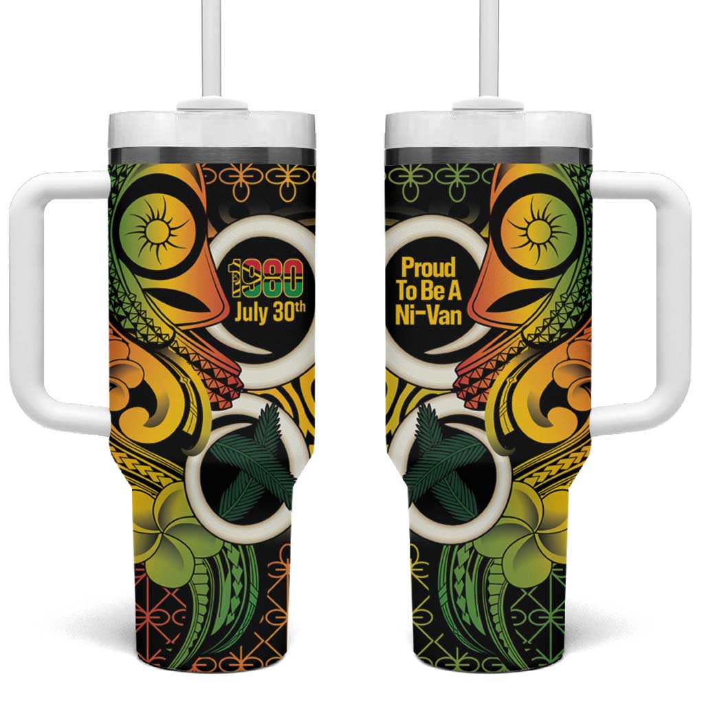 Vanuatu 1980 Tumbler With Handle Ni-Van Tamtam Sand Drawing Pattern LT14 One Size: 40 oz Black - Polynesian Pride