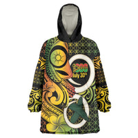 Vanuatu 1980 Wearable Blanket Hoodie Ni-Van Tamtam Sand Drawing Pattern LT14 One Size Black - Polynesian Pride