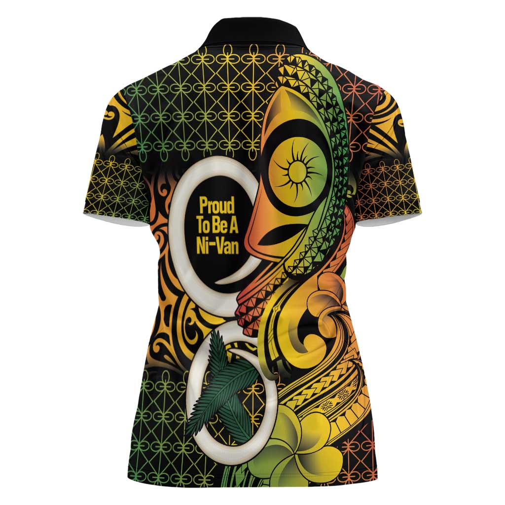 Vanuatu 1980 Women Polo Shirt Ni-Van Tamtam Sand Drawing Pattern LT14 - Polynesian Pride
