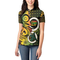 Vanuatu 1980 Women Polo Shirt Ni-Van Tamtam Sand Drawing Pattern LT14 - Polynesian Pride