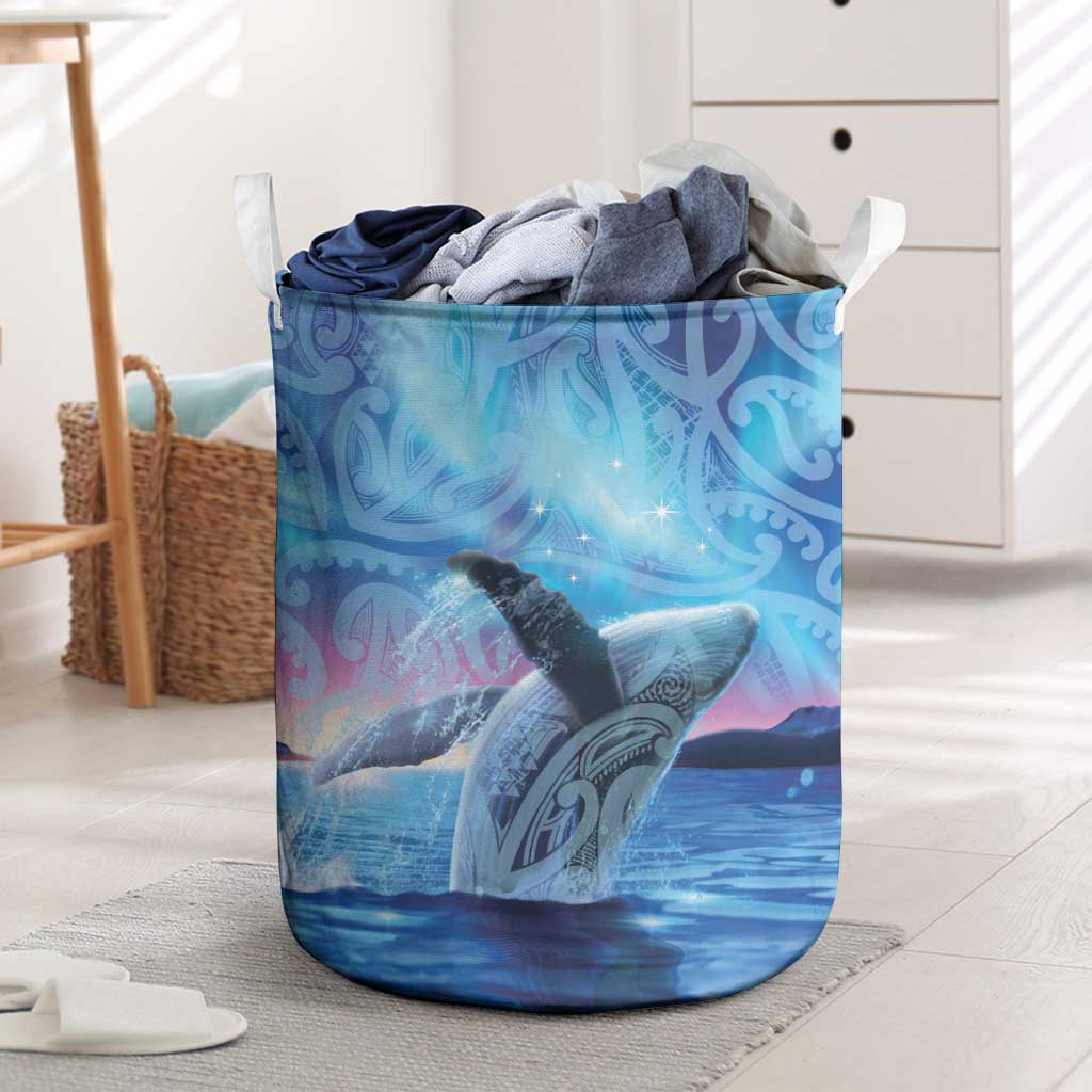 New Zealand Matariki Humpback Whale Laundry Basket Paikea Maori New Year Blue Galaxy LT14 Blue - Polynesian Pride