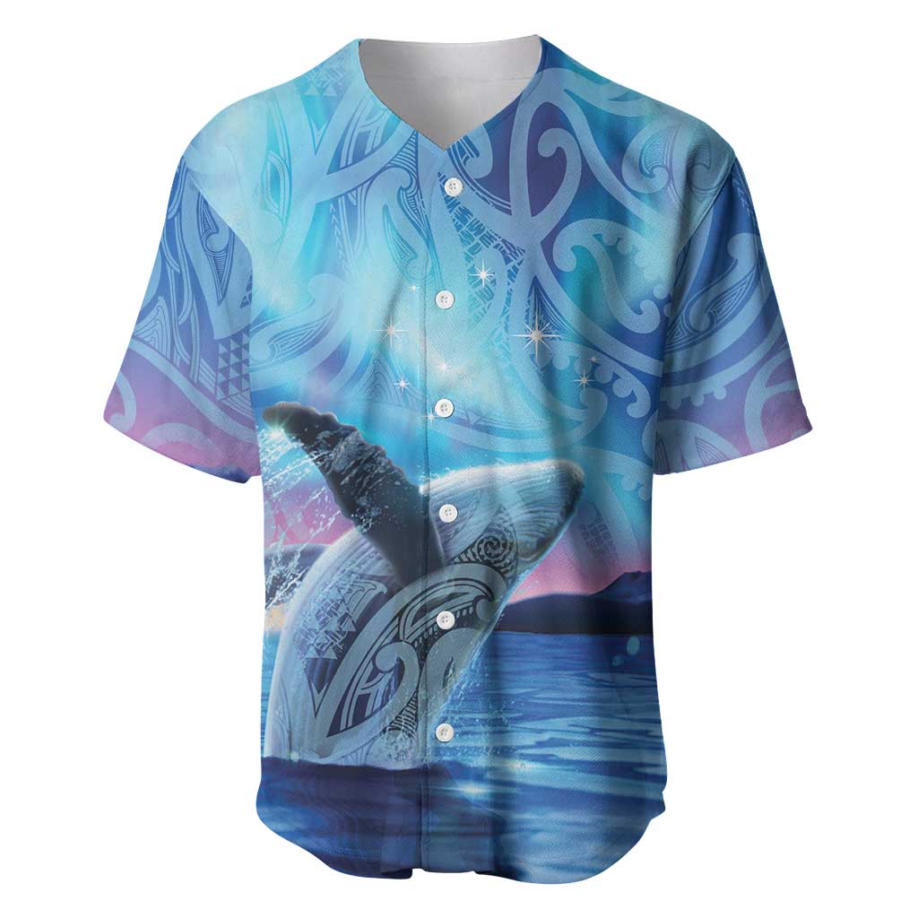 New Zealand Matariki Humpback Whale Baseball Jersey Paikea Maori New Year Blue Galaxy LT14 Blue - Polynesian Pride