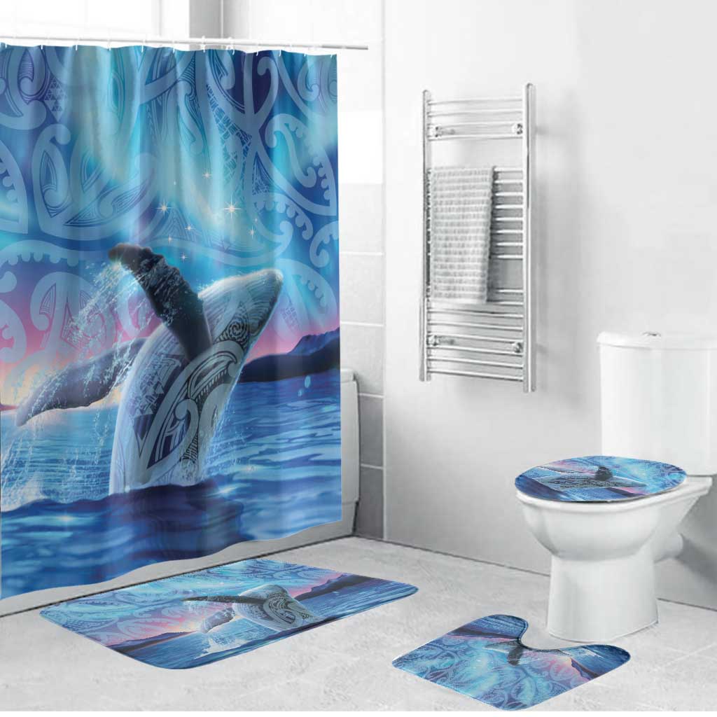 New Zealand Matariki Humpback Whale Bathroom Set Paikea Maori New Year Blue Galaxy LT14 Bathroom Set (4 pcs) Blue - Polynesian Pride