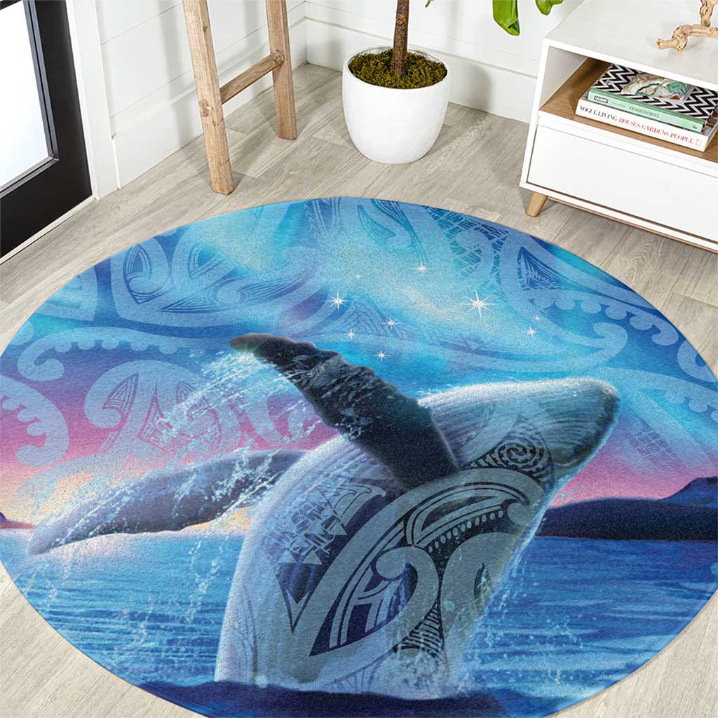 New Zealand Matariki Humpback Whale Round Carpet Paikea Maori New Year Blue Galaxy LT14 Blue - Polynesian Pride