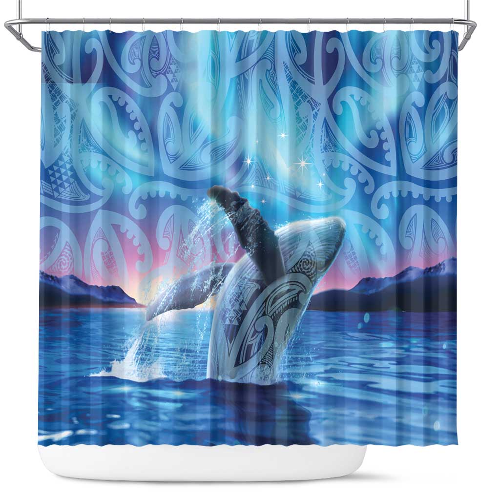 New Zealand Matariki Humpback Whale Shower Curtain Paikea Maori New Year Blue Galaxy LT14 Blue - Polynesian Pride