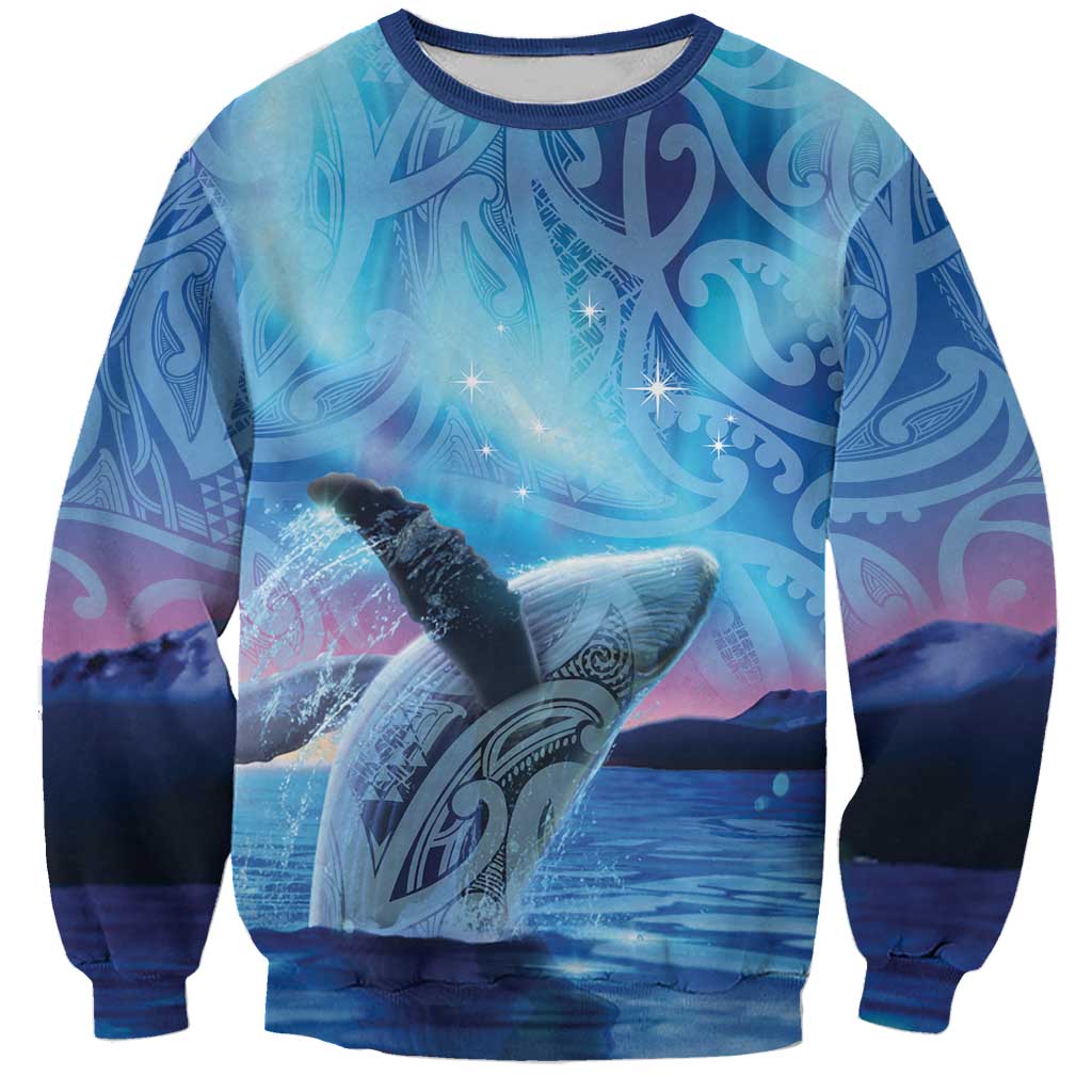 New Zealand Matariki Humpback Whale Sweatshirt Paikea Maori New Year Blue Galaxy LT14 Unisex Blue - Polynesian Pride