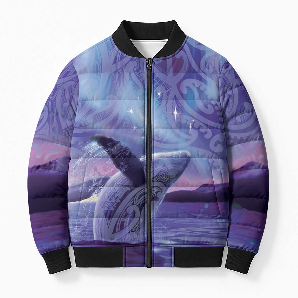 New Zealand Matariki Humpback Whale Bomber Puffer Jacket Paikea Maori New Year Purple Galaxy LT14 Unisex Purple - Polynesian Pride