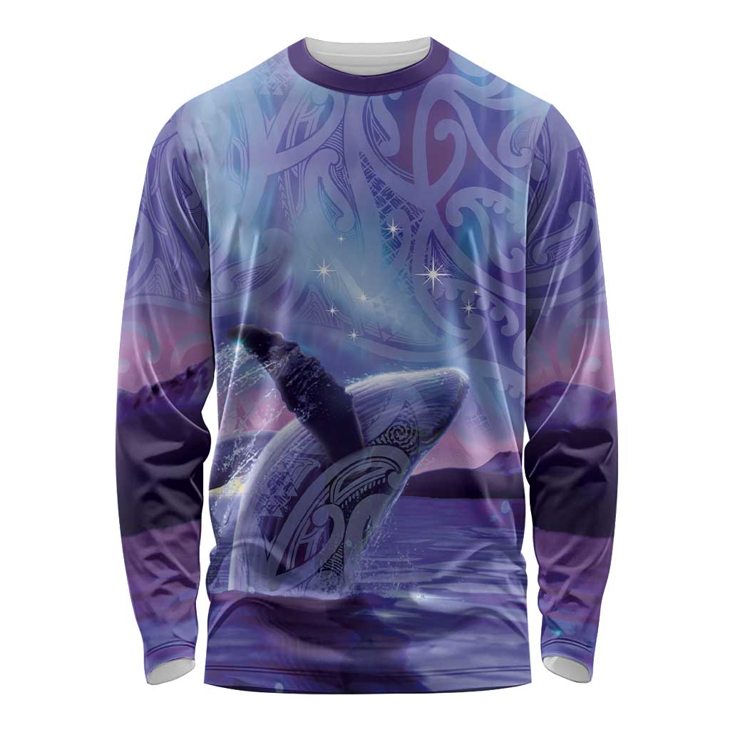 New Zealand Matariki Humpback Whale Long Sleeve Shirt Paikea Maori New Year Purple Galaxy LT14 Unisex Purple - Polynesian Pride