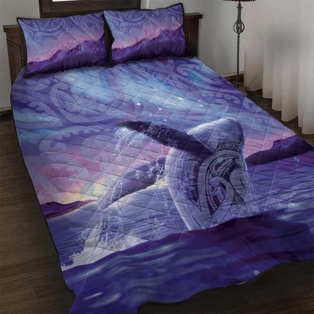 New Zealand Matariki Humpback Whale Quilt Bed Set Paikea Maori New Year Purple Galaxy LT14 Purple - Polynesian Pride