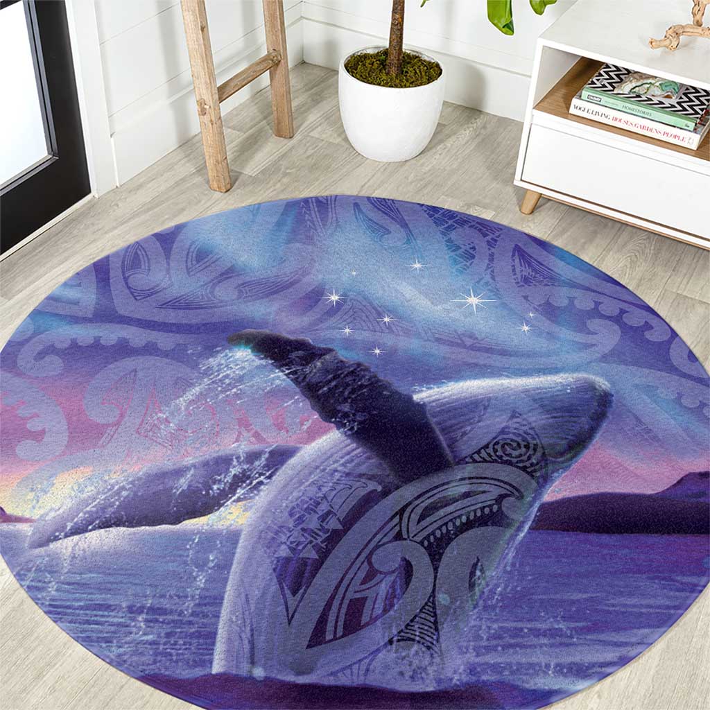 New Zealand Matariki Humpback Whale Round Carpet Paikea Maori New Year Purple Galaxy LT14 Purple - Polynesian Pride