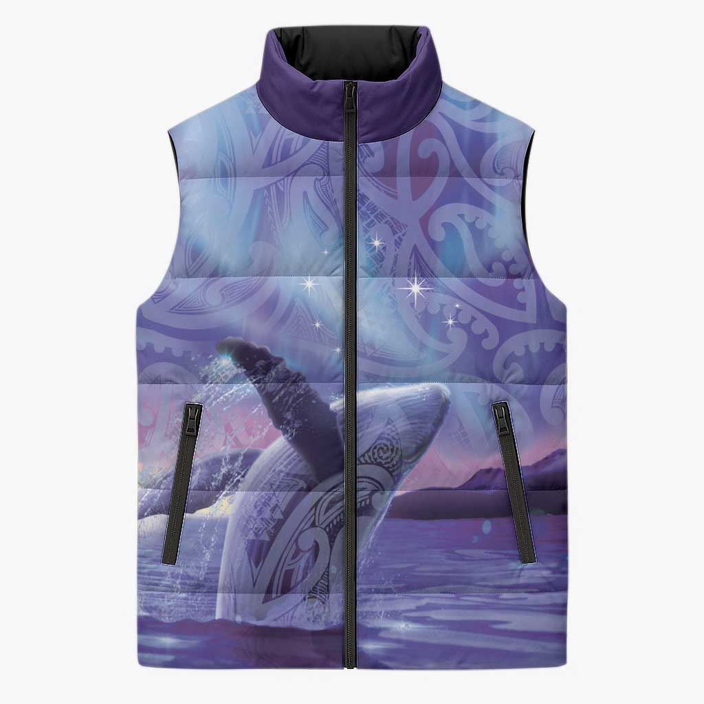 New Zealand Matariki Humpback Whale Sleeveless Puffer Jacket Paikea Maori New Year Purple Galaxy LT14 Unisex Purple - Polynesian Pride