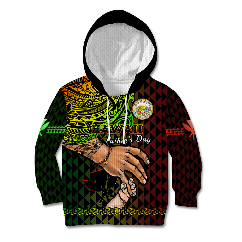 Personalised Father Day Hawaii Kid Hoodie Kanaka Kakau Hauoli La Makuakane LT14 Hoodie Reggae - Polynesian Pride