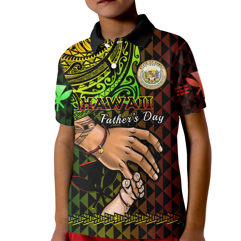 Personalised Father Day Hawaii Kid Polo Shirt Kanaka Kakau Hauoli La Makuakane LT14 Kid Reggae - Polynesian Pride