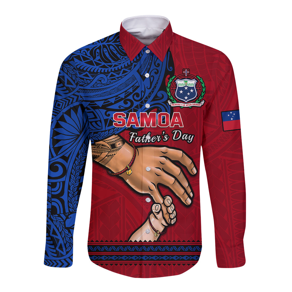 Polynesian Pride Father Day Samoa Long Sleeve Button Shirt Manuia le Aso Sa o Tama Red Version LT14 Unisex Red - Polynesian Pride