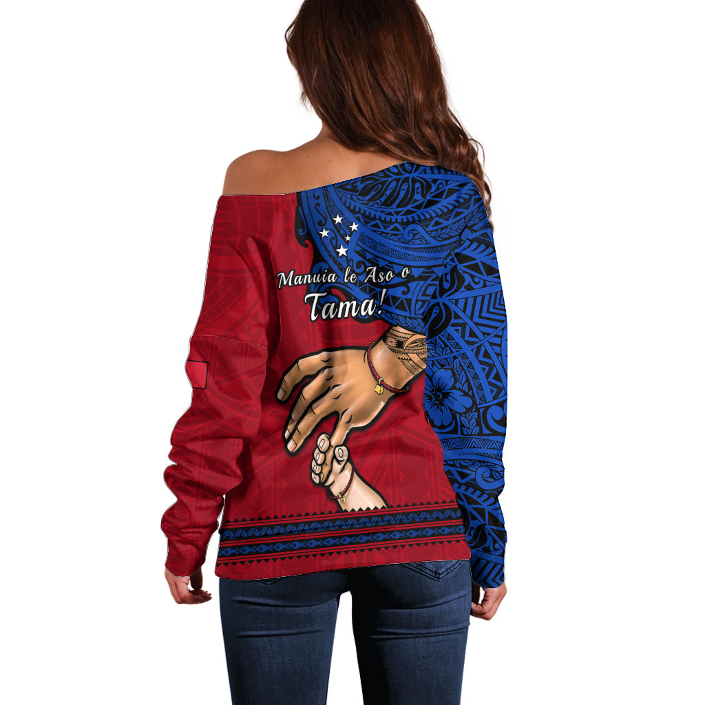 Polynesian Pride Father Day Samoa Off Shoulder Sweater Manuia le Aso Sa o Tama Red Version LT14 - Polynesian Pride