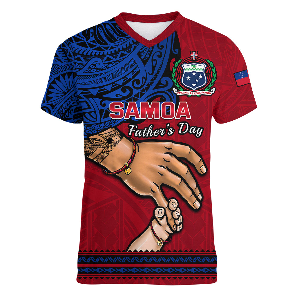 Polynesian Pride Father Day Samoa Women V Neck T Shirt Manuia le Aso Sa o Tama Red Version LT14 Female Red - Polynesian Pride