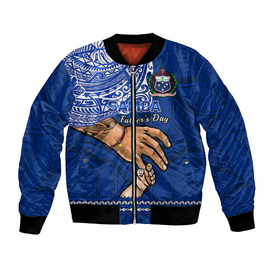 Polynesian Pride Father Day Samoa Bomber Jacket Manuia le Aso Sa o Tama Blue Version LT14 Unisex Blue - Polynesian Pride