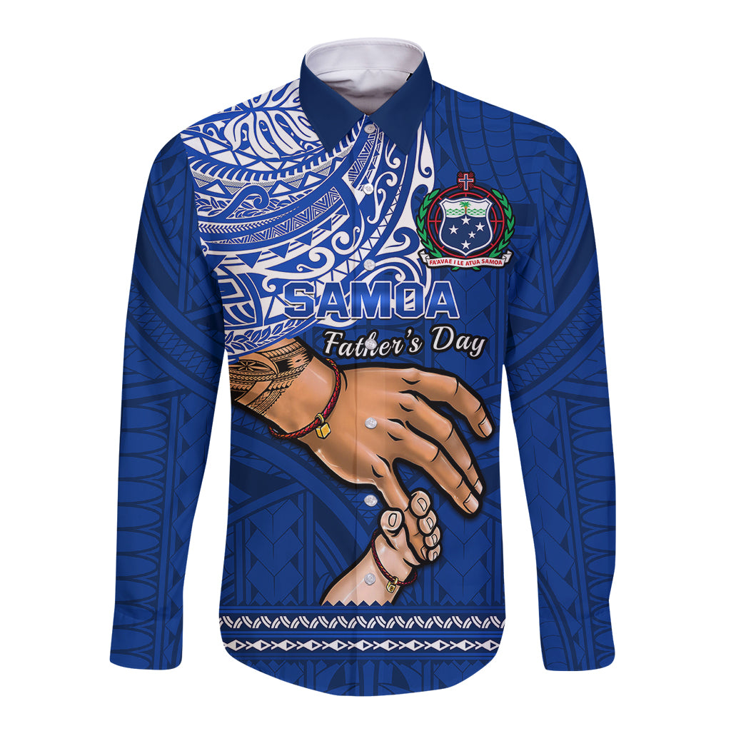 Polynesian Pride Father Day Samoa Long Sleeve Button Shirt Manuia le Aso Sa o Tama Blue Version LT14 Unisex Blue - Polynesian Pride