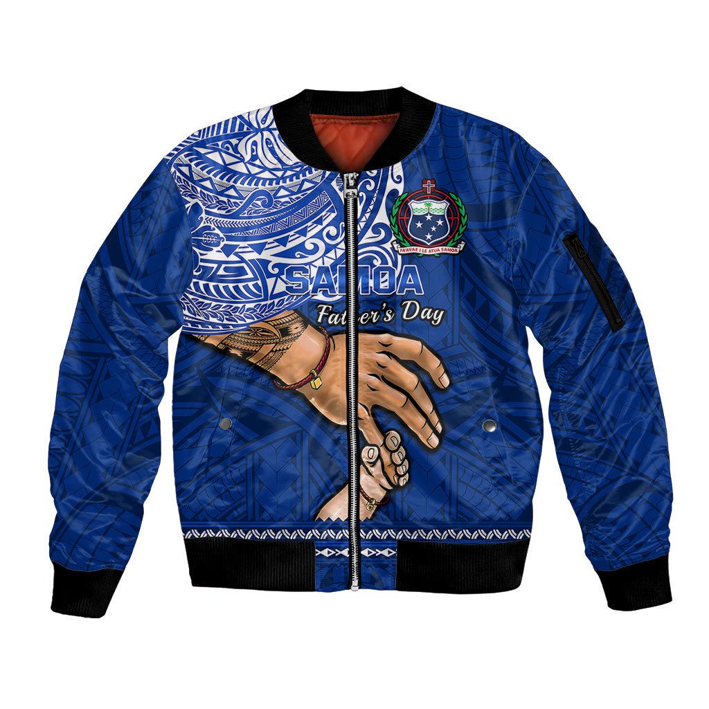 Polynesian Pride Father Day Samoa Sleeve Zip Bomber Jacket Manuia le Aso Sa o Tama Blue Version LT14 Unisex Blue - Polynesian Pride