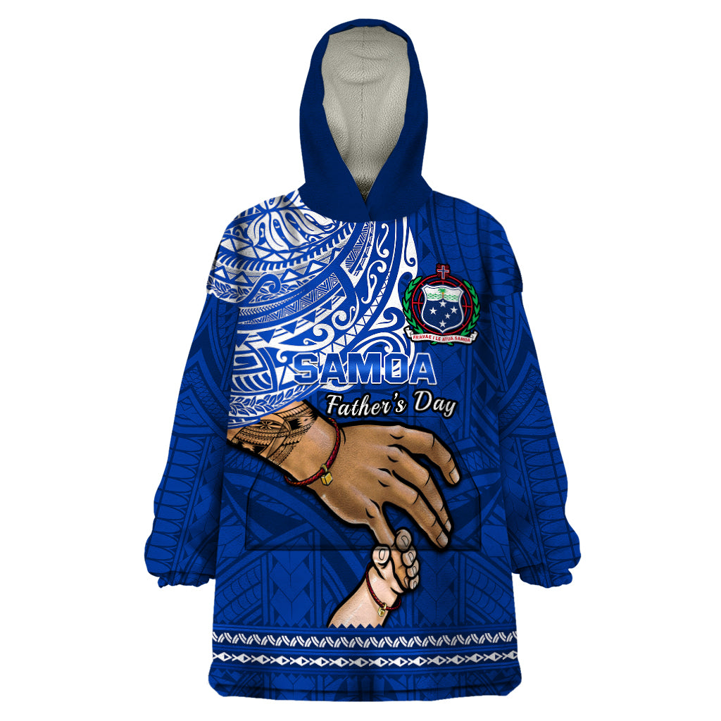 Polynesian Pride Father Day Samoa Wearable Blanket Hoodie Manuia le Aso Sa o Tama Blue Version LT14 One Size Blue - Polynesian Pride