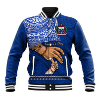 Personalised Father Day Samoa Baseball Jacket Manuia le Aso Sa o Tama Blue Version LT14 Unisex Blue - Polynesian Pride