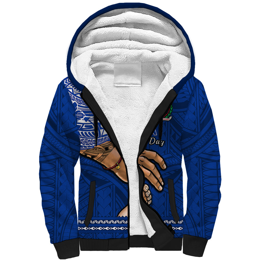 Personalised Father Day Samoa Sherpa Hoodie Manuia le Aso Sa o Tama Blue Version LT14 Unisex Blue - Polynesian Pride