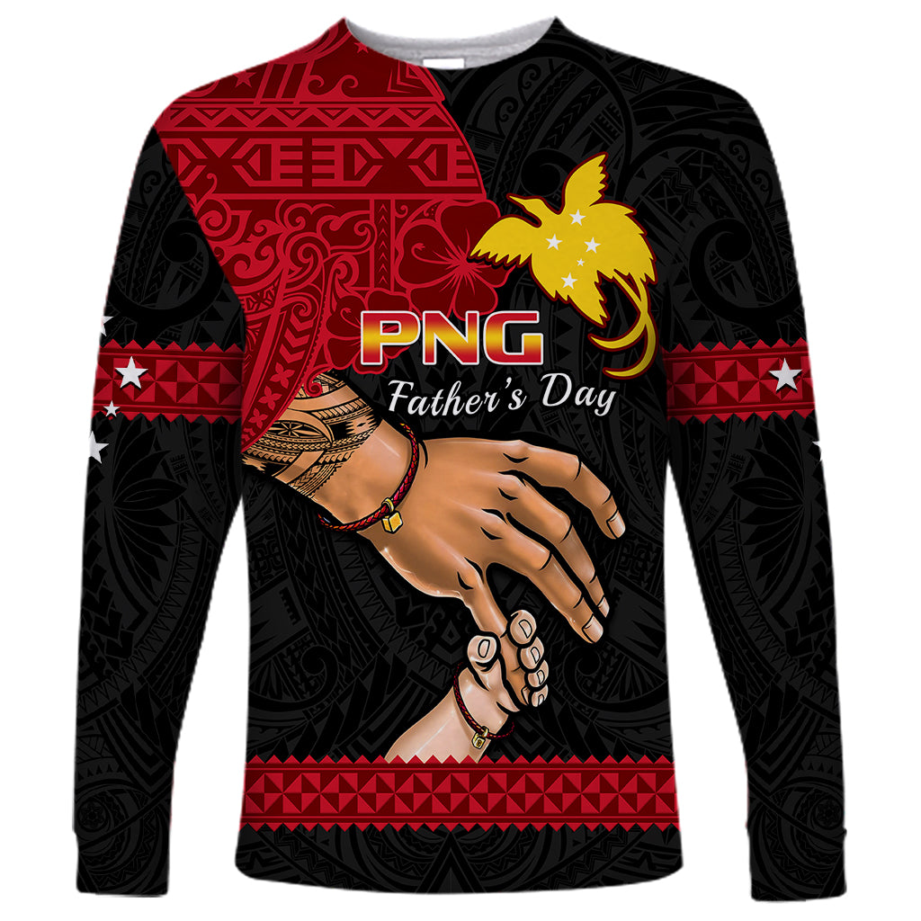 Personalised Father Day Papua New Guinea Long Sleeve Shirt PNG I Love You Dad Black Version LT14 Unisex Black - Polynesian Pride