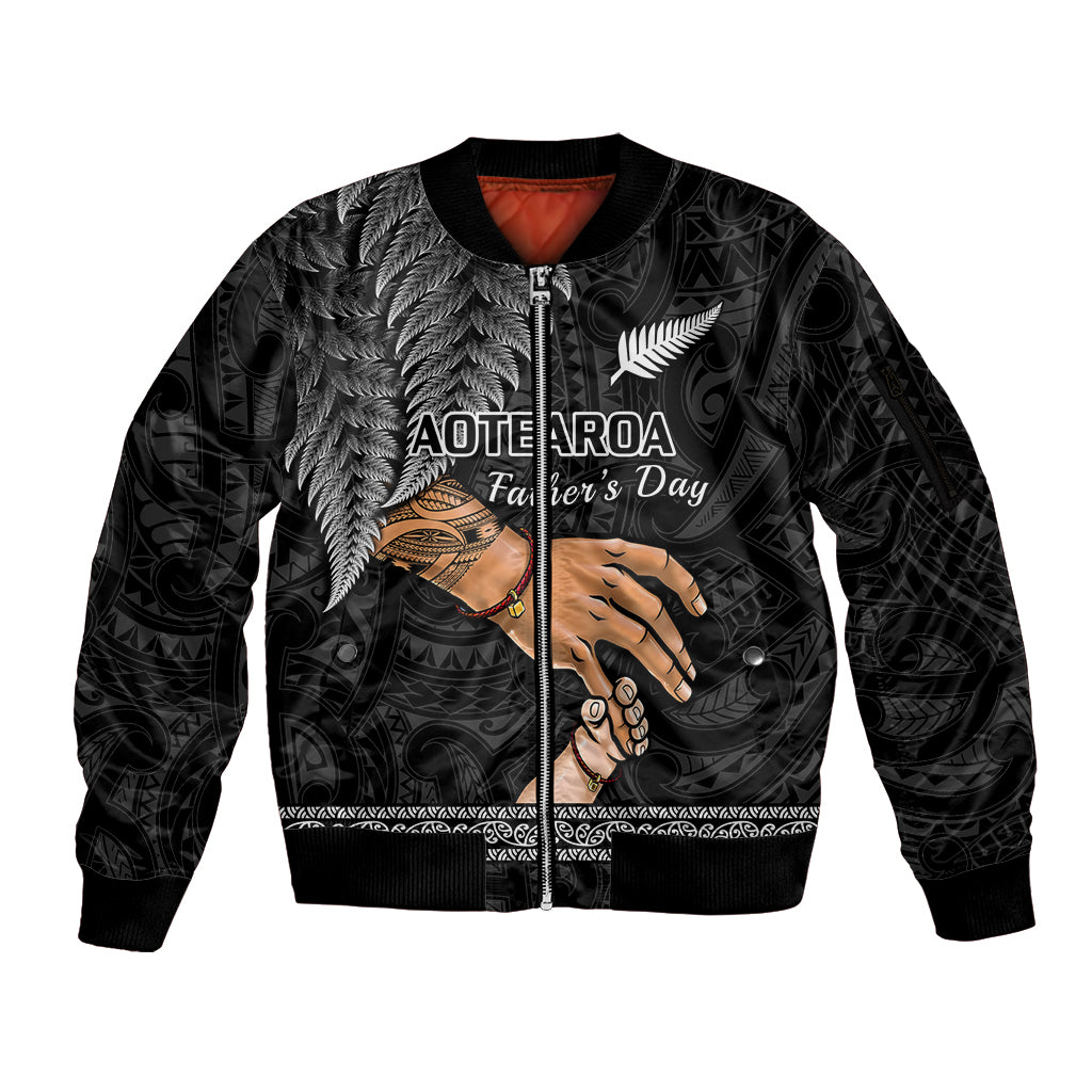 Polynesian Pride Father Day New Zealand Sleeve Zip Bomber Jacket Aotearoa Maori Fern I Love You Dad LT14 Unisex Black - Polynesian Pride