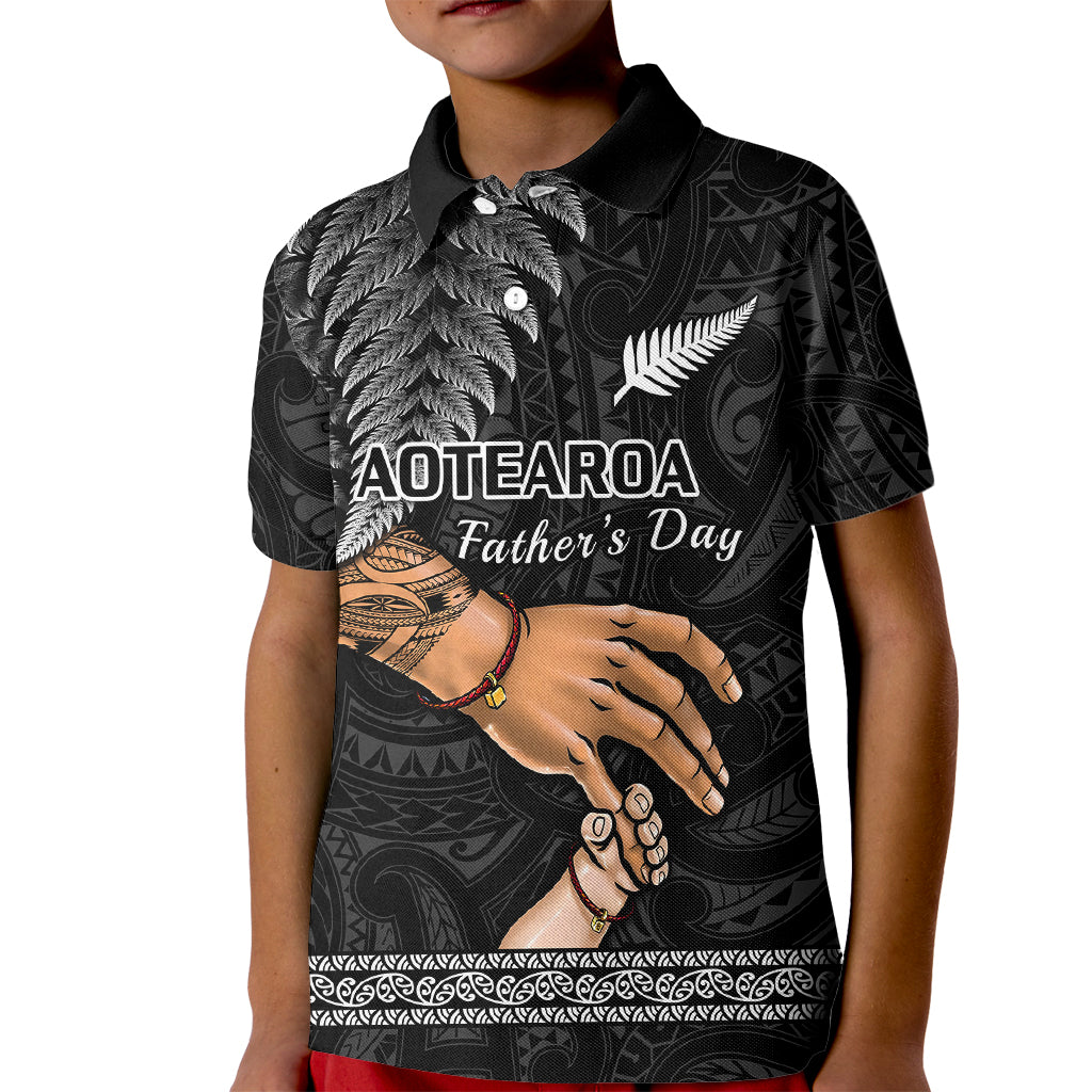 Personalised Father Day New Zealand Kid Polo Shirt Aotearoa Maori Fern I Love You Dad LT14 Kid Black - Polynesian Pride