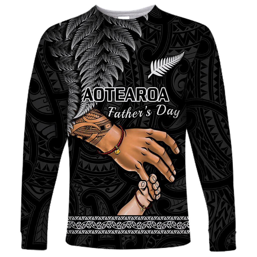 Personalised Father Day New Zealand Long Sleeve Shirt Aotearoa Maori Fern I Love You Dad LT14 Unisex Black - Polynesian Pride