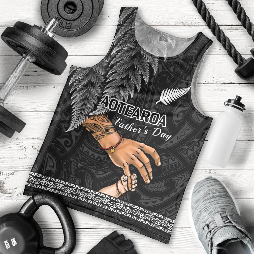 Personalised Father Day New Zealand Men Tank Top Aotearoa Maori Fern I Love You Dad LT14 Black - Polynesian Pride