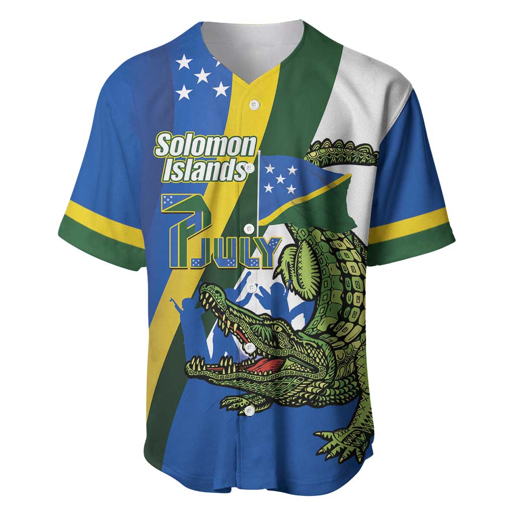 Solomon Islands Independence Day Baseball Jersey Happy 7 July Crocodile Flag Style LT14 Blue - Polynesian Pride