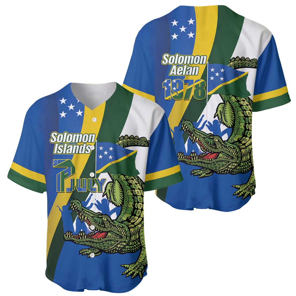 Solomon Islands Independence Day Baseball Jersey Happy 7 July Crocodile Flag Style LT14 - Polynesian Pride