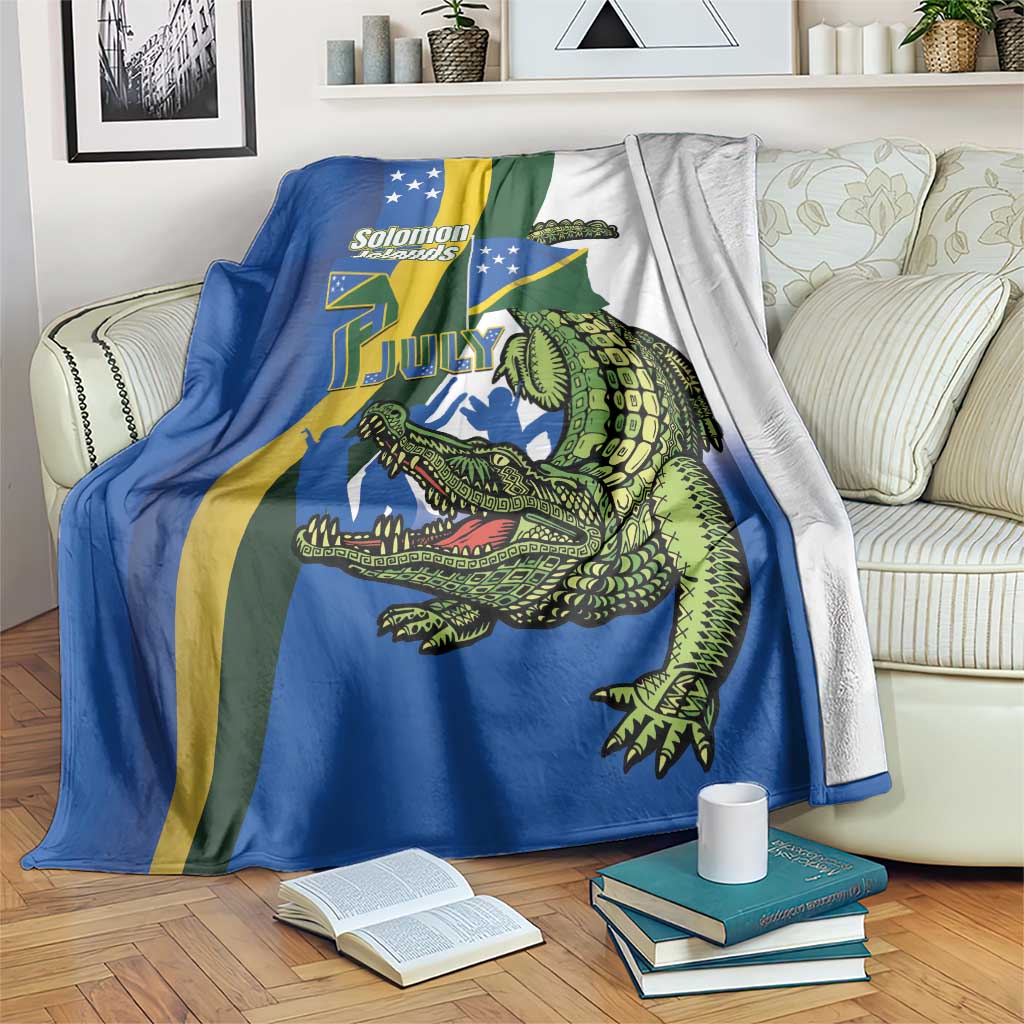 Solomon Islands Independence Day Blanket Happy 7 July Crocodile Flag Style LT14 Blue - Polynesian Pride