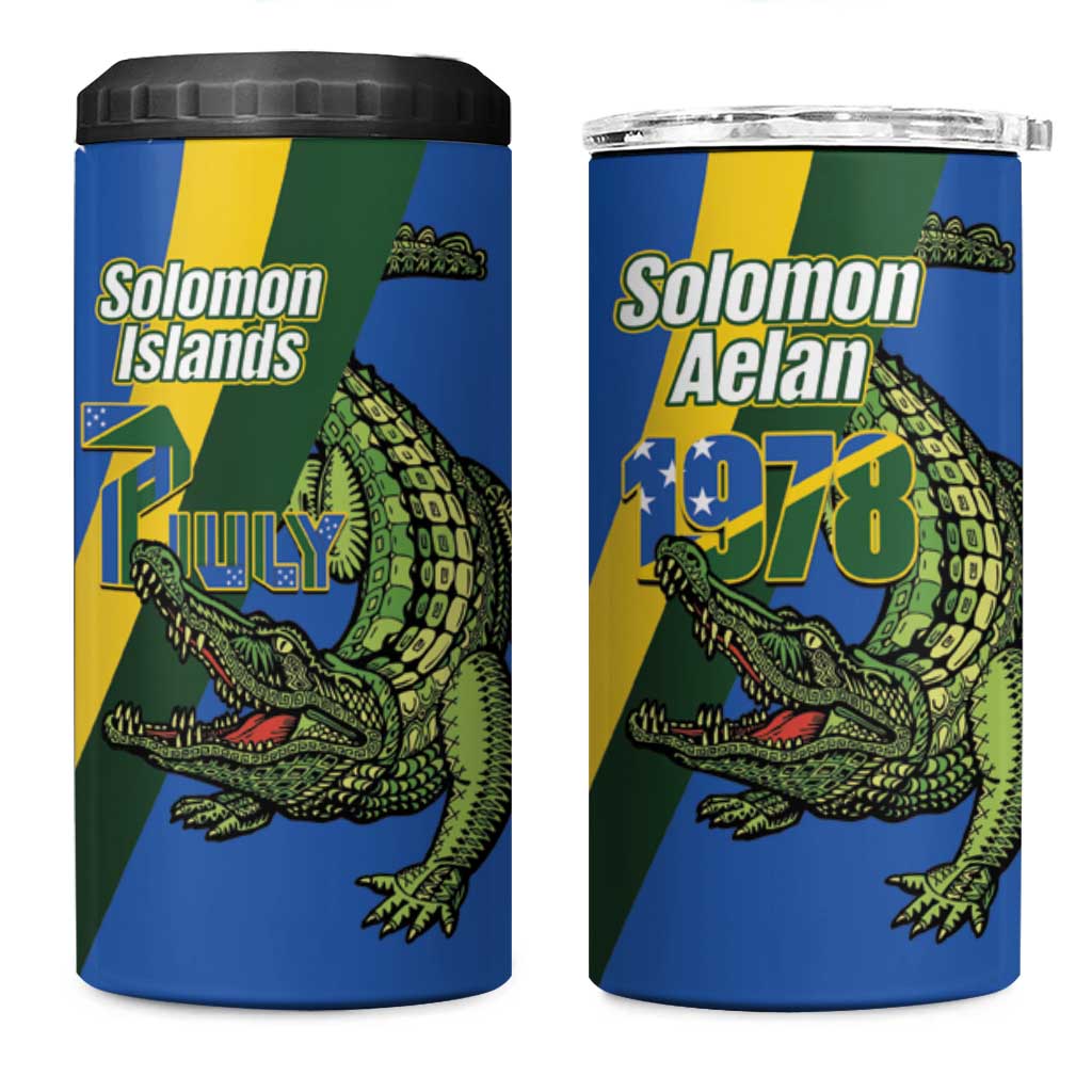 Solomon Islands Independence Day 4 in 1 Can Cooler Tumbler Happy 7 July Crocodile Flag Style LT14 One Size: 16 oz Blue - Polynesian Pride