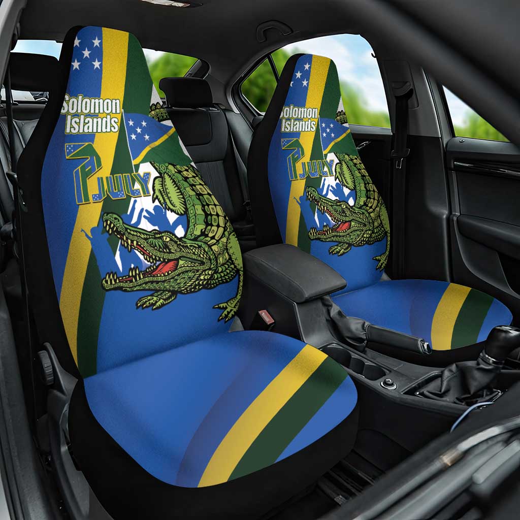 Solomon Islands Independence Day Car Seat Cover Happy 7 July Crocodile Flag Style LT14 One Size Blue - Polynesian Pride