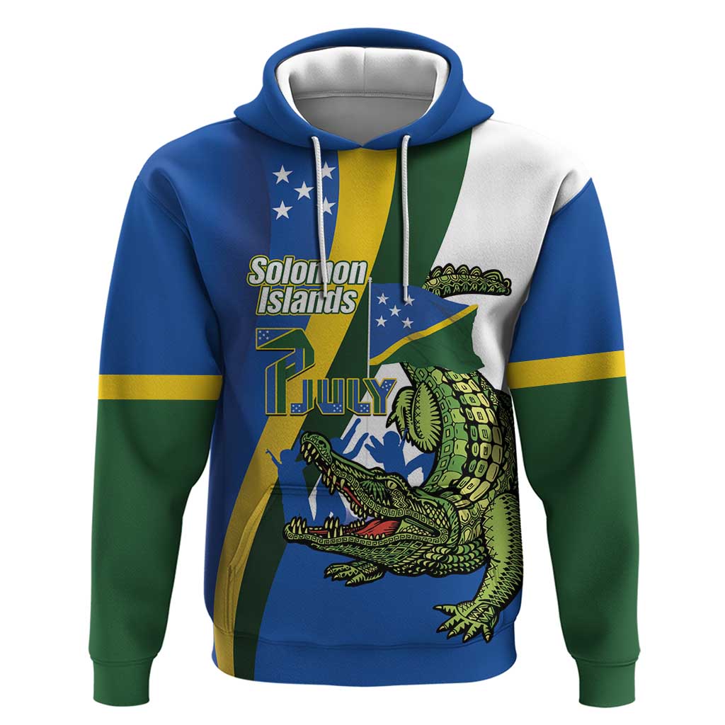 Solomon Islands Independence Day Hoodie Happy 7 July Crocodile Flag Style LT14 Pullover Hoodie Blue - Polynesian Pride